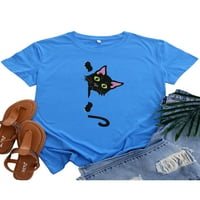HAITE Women Cat Print T majica Loose Tunic Baggy Comfy TEE majica Kratki rukav Crew Crt Bouse Bluza