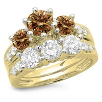 DazzlingRock kolekcija 3. Carat 14K šampanjac i bijeli dijamantni pogled na kamenu prsten CT, žuto zlato,
