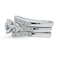 Sterling srebrni 3-kamen vjenčani prstenovi okrugli kubični cirkonijski CZ prsten za žene, rodijumske veličine 8
