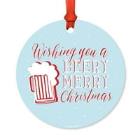 Smiješni okrugli metalni božićni ukras, želeći vam piscu sretan Božić, uključuje vrpcu i poklon torbu