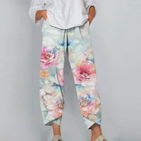Voncos dame Ljetne hlače - Ženske elastične tipke za struk tiskanje tankih rasteznih hlača pantalone