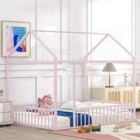 Krevet za kuću u punoj veličini sa krovom i ogradom, dječiji krevet, metalni krevet može se uređivati,