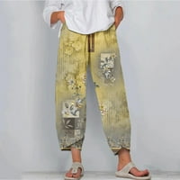 Lisgai Womens Capri pantalone za ljetnu plažu elastična struka kotače sa džepovima, ženske posteljine