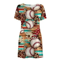 Haljine za plažu za žene Ležerne prilike ljetni bejzbol tiskani okrugli vrat kratki rukav majica haljine