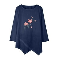 Ljetna bluza Ženska modna casual labava svestrana tiskana okrugla vrata pamučna posteljina majica TOP Ladies Top Blue XL
