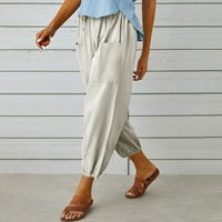 Ženske pamučne posteljine hlače visoke struk široke noge casual labav pantalone s džepovima Faiwad