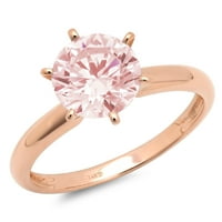 CT sjajan okrugli rez simulirani ružičasti dijamant 14k Rose Gold Solitaire prsten SZ 8,75
