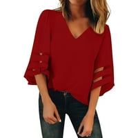 Košulje od pulover s šaloverom od četverostruke boje s V-izrezom s tri četvrtine, majica od šifona -LC251204-703