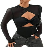 Multitrast ženske košulje s dugim rukavima Ležerne košulje, CUTOUT SEE - Kroz mrežu Basic Tops Streetwear