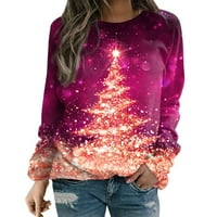 Zkozptok ženske dukseve Božićni pulover tiska na vrhu kapuljača bez kapuljače, ružičaste, s