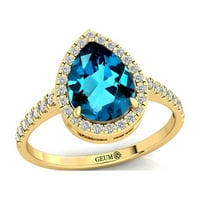 London Blue Topaz Dimond vjenčani prsten, čvrsti zlatni halo prsten, angažman za obećanje prsten, poklon