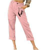Ženske hlače elastične struke sa džepom ljetne modne labave hlače, casual udobne duge osnovne obične pantalone za vježbanje za dame ružičaste XL