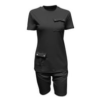 Njoeus trenerke za žene, ženski ležerni kratki rukav džepovi Bodycon Biker kratke hlače Postavite jogger odijelo za trčanje odjeće za teretanu