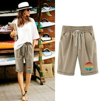 Lisgajske kratke hlače za žene, ženska dužina koljena Bermuda, kratke hlače, maslačak od tiskane plaže Ljetne kratke hlače sa elastičnim strukom