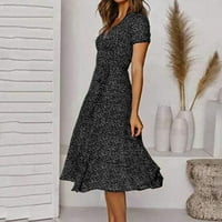 Line haljine za žene modni ljetni V izrez zavoja dot Ispis casual kratkih rukava Business haljina crna