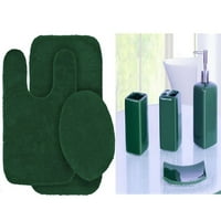Nelična prostirka za kupatilo Hunter Green Color Ultra meka Chenille Mat, kontura, poklopac poklopca
