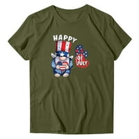 Plus size američka košulja za zastavu za žene Patriotska majica USA zastava USA 4. jula Tee vrhovi Dan nezavisnosti Ispiši vrhove okruglog vrata kratkih rukava Army Green l