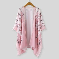 T majice za žene labavi fit grafički cvjetni print lisnatni rukavac kimono kardigan labav pokrov up
