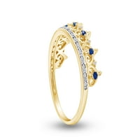 Okrugli oblik simulirani plavi safir sa 0. CTTW bijeli dijamantski krunski prsten u 14k žuto zlato preko