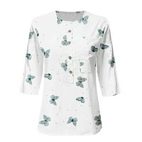 Ženske vrhove labava bluza za labavu bluzu cvjetne žene ljeto Henley majice zelene s