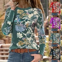 Taluosi Jeseni Žene Moderan O vrat Cvjetni print Dugih rukava Osnovna majica Slim bluza