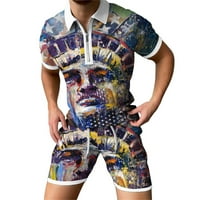 Jsaierl Muški 3D grafički outfit za neovisnosti Dan neovisnosti Ljetna patentna pauzeća majica i kratke