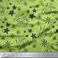 Soimoi Green Georgette viskoza Tkanina zvijezda i snježne pahulje Tekst Ispiši šivanje tkanine široko