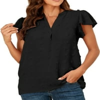 Capreze Women Tops Šifon bluza Kratki rukav Košulja Labavi majica V izrez Tunika Majica Black M