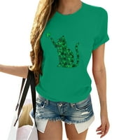 Ženska modna ležerna ljetna udobnog tiskanog okruglog vrata kratkih rukava TOP bluza Green XL