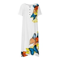 Cuoff Ljetne haljine za žensko dugme cvjetni džep kratki rukav V izrez casual labav haljina višebojna