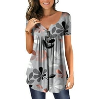CETHRIO Ljetne košulje za žene - modni tiskani povremeni bluza s V-izrezom vrhova siva