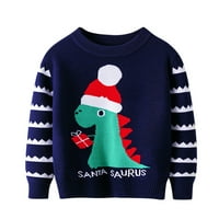 Toddler Boys Girgi božićni crtani dinosaur Print topli pleteni džemper s dugim rukavima Xmas Tops pletiva