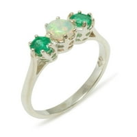 9K bijeli zlatni prsten s prirodnim Opal i smaragdnim ženskim zaručničkim prstenom - veličine 11