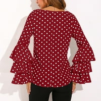 Košulje za žene Ženske o vratu Bell rukava Labava polka Dot majica Dame casual bluza vino + xl