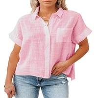 LUENCEO ženske majice skraćeno bluza s kratkim rukavima niz vrhove udobne tunika majica rever