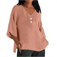 Miluxas ženske boje casual labava modna majica Sedam rukava gumba za gumbu pamuk i platna bluza ružičasta