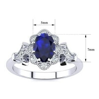 Superjeweler Carat ovalni oblik stvorio je safir i halo dijamantski prsten u srebru sterlinga za žene