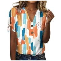 Feterrnal ženska bluza labava casual tipka V-izrez tiskana majica s kratkim rukavima Top prevelikih