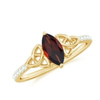 MARQUISE Oblik Garnet Prsten sa dijamantima - Keltski čvor prsten, 14k žuto zlato, SAD 6,00