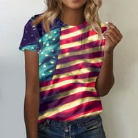 SKSLOEEg Ljetni vrhovi za žene Američka zastava tiskani kratkim rukavima Patriotska osnovna majica bluza