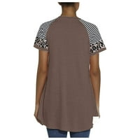Striped Leopard Raglan rukav za žene za žene čipke HEM majice Ljetna casual bluza Mekane pamučne majice