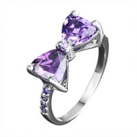 Xinqinghao ljubičasti luk dijamantni prsten Elegantni prsten za rhinestone za žene Modni puni dijamantni