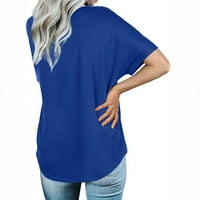 Hesxuno ženski kratki rukav na vratu Crt Solid Boja casual majica labava fit osnovna bluza