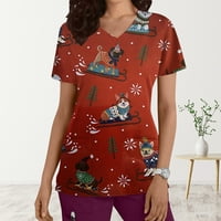 Božićni piling košulje žene božićni tisak kratkih rukava čips comfy prozračan piling top bluza sa džepovima