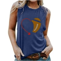 Yuwull ženski okrugli vrat casual bejzbol tiskani tenkovi na vrhu bez rukava s rukavima Botton dolje Bluze ljetno plavo klirens
