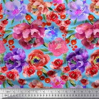 Soimoi Blue Rayon tkanina od lišća i ružičaste cvjetne akvaretne dekorske tkanine od ispisanim BTY wide-om
