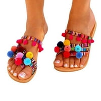 OAVQHLG3B Boho Clip Toe Slide Sandale za žene Dressy Summer Beach Sandal Pom Pom Flip-Flops Flat Comfort Cipele Sliper