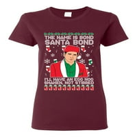 Michael Scott Ime je Bond Santa Bond Ružni božićni džemper Ženska grafička majica, Maroon, Veliki
