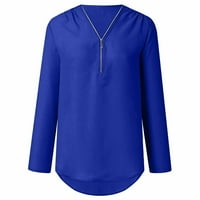 Zimska odjeća za ženske ljetne majice s dugim rukavima Zip Casual Tunic V-izrez za bluzu za bluzu s