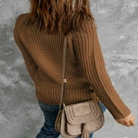 Rosfanty Ženski džemper Chunky kabel pleteni pulover dugih rukava Jumper vrhovi pada krpe Khaki l us12-14
